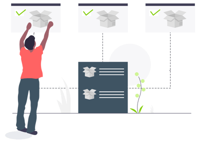 Illustration of guy moving box on diagram