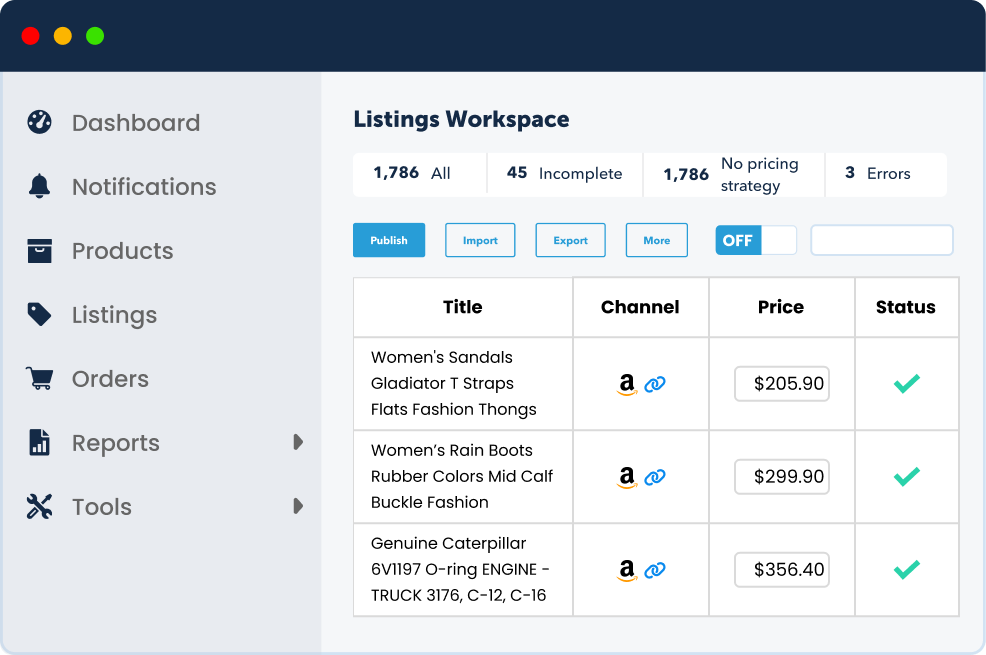 SellerActive product interface