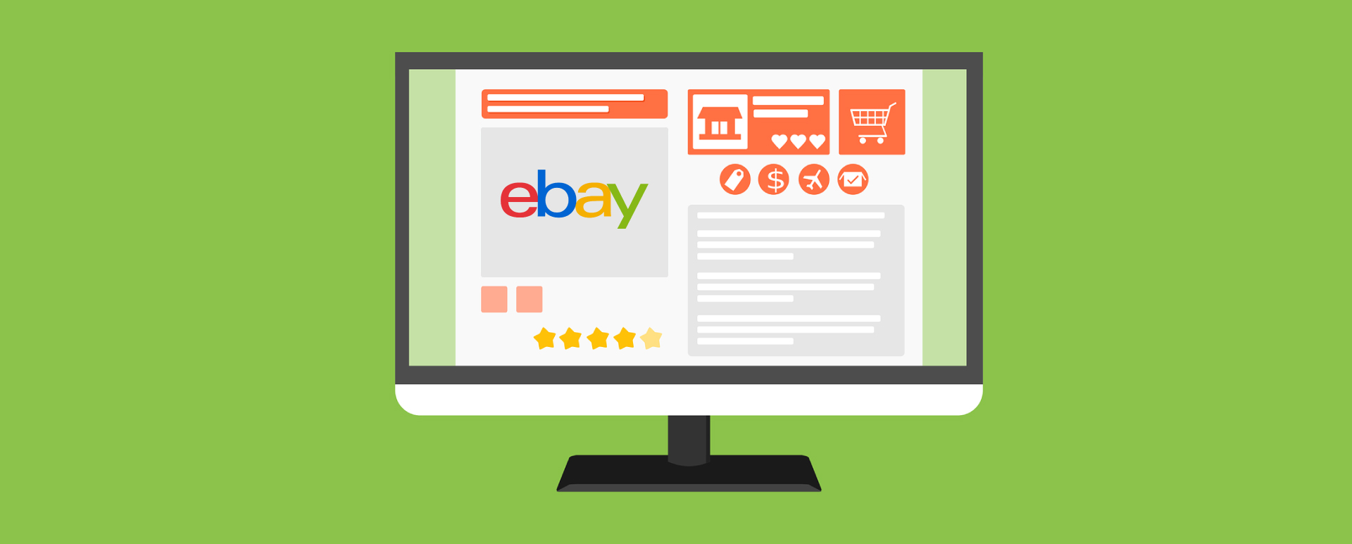 Graphic design of the eBay store on a desktop computer.