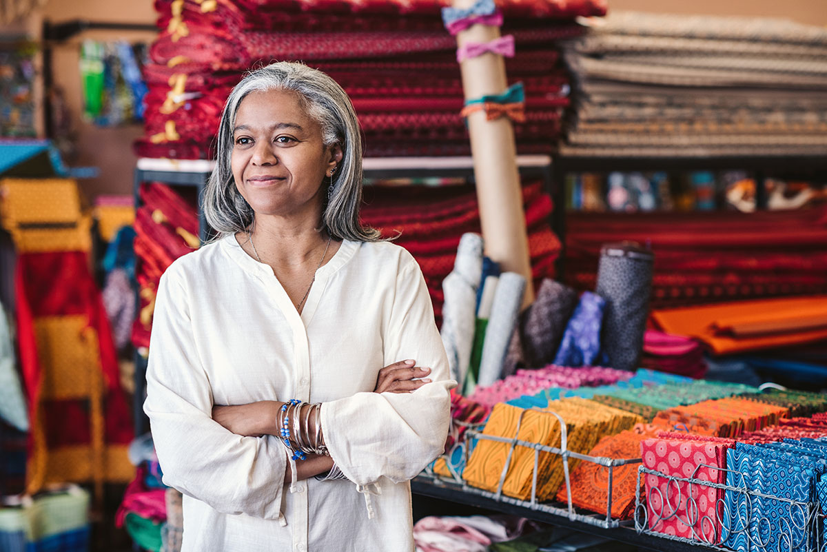 Woman working in a fabric and homewares store